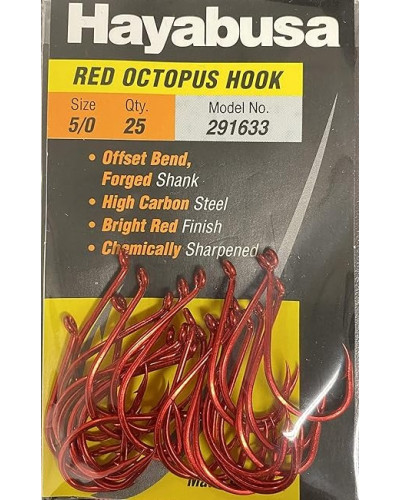Hameçon Hayabusa Octopus Hook, Offset Shank, Red